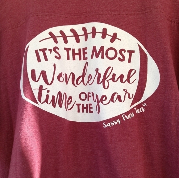 Sassy Frass Tees Tops - Women's Burgundy Football Season T Shirt Plus Size 2X